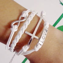 Antique Silver Infinity Cross Cotton Braided Rope Leather Bracelet