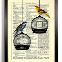 Image of Two Birds Enjoying The Day, Vintage Dictionary Print, 8 x 10