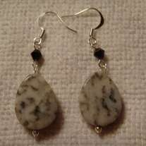 Black & White Marble Teardrop with Black Crystal Earrings
