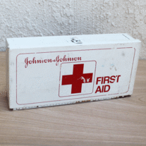 Vintage Johnson & Johnson Metal First Aid Box - White, Empty