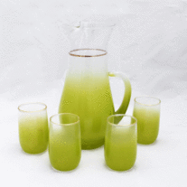 Blendo, West Virginia Glass, Green Pitcher w/4 Tumblers
