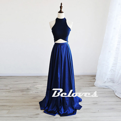 2016 Blue Satin Halter Two Piece Prom Dress With A Line Skirt Â· Beloves Â· Online Store Powered 