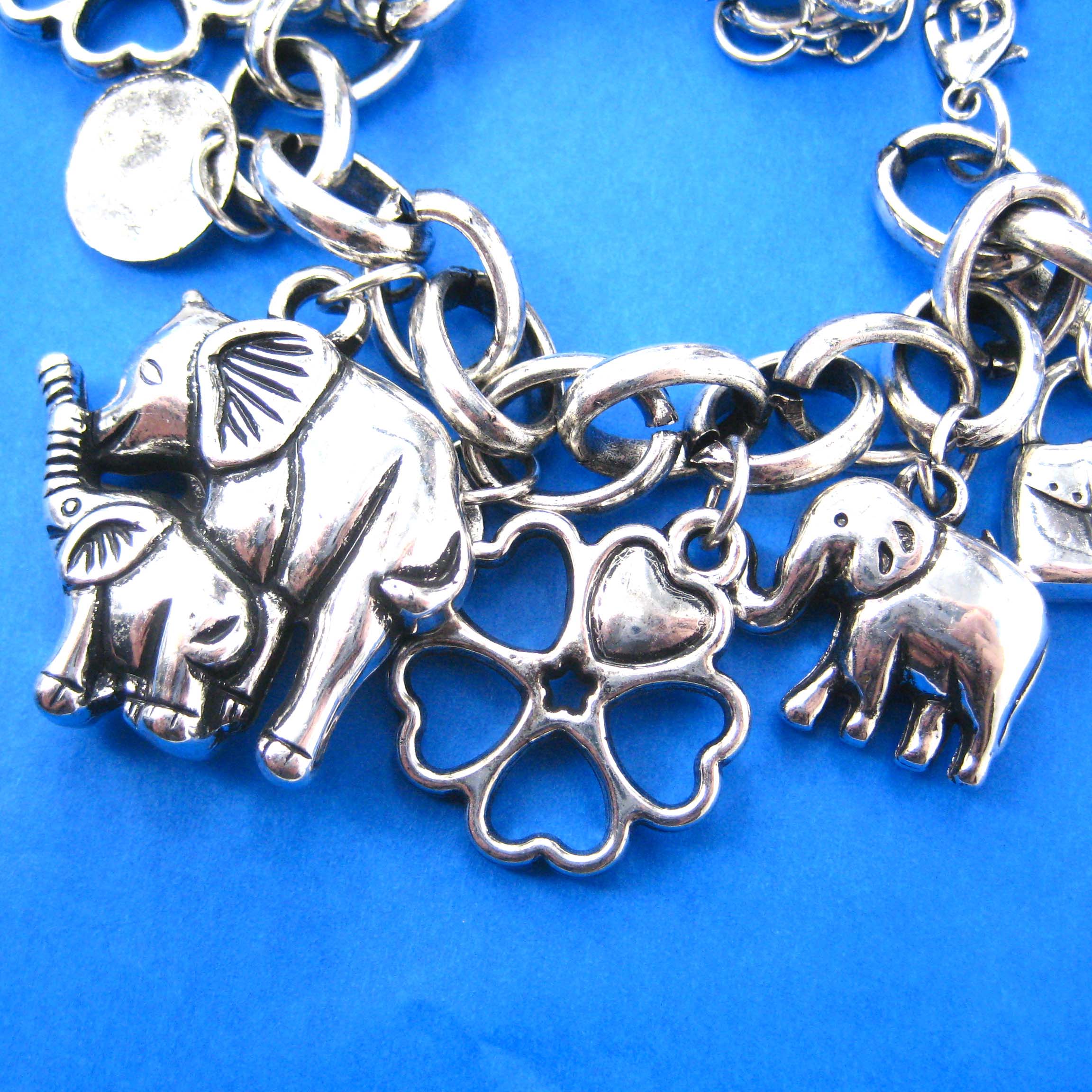 Elephant Mother and Baby Shaped Charm Bracelet in Silver Animal Jewelry · DOTOLY Animal