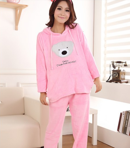 Women S Coral Fleece Nighty Sleepwear Cute Bear Pattern Autumn