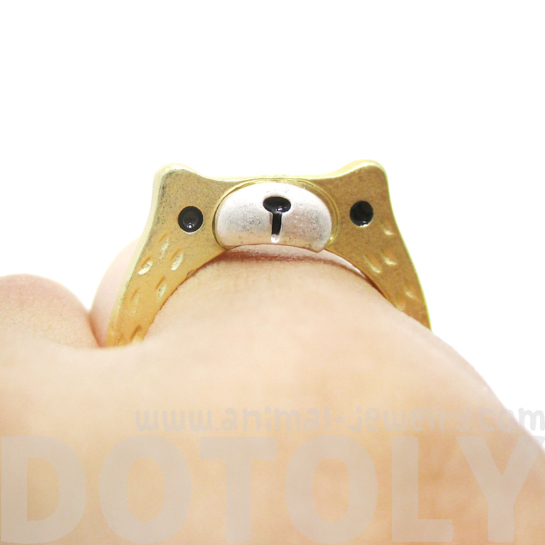 Teddy Bear Face Shaped Animal Ring in Gold with Textured Details on Storenvy