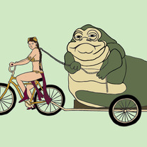 Princess Leia pulling Jabba the Hut, 5x7