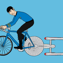 Spock riding bike powered by the Enterprise, 5x7 print