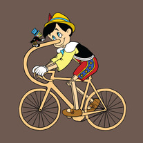 Pinocchio riding bike made of his own nose, 5x5 print