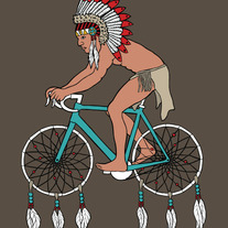 Native american riding bike with dream catcher wheels 5x7 print