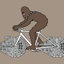 Chewbacca on a bike with millenium falcon wheels, 5x7 print