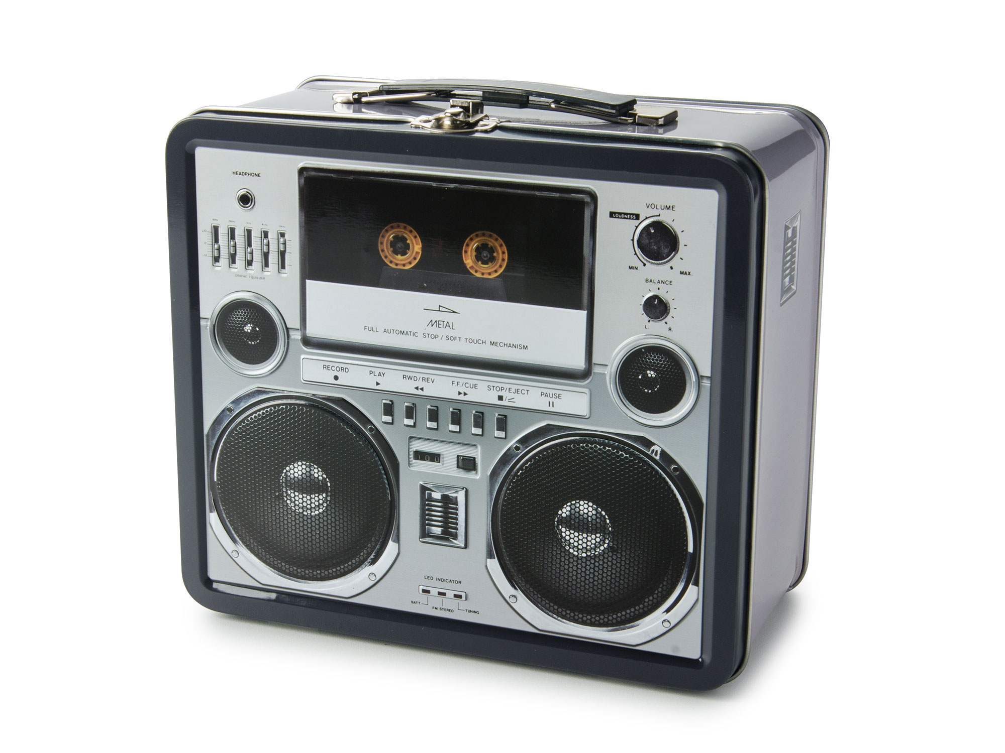 Retro Aquarius Boombox Tin Metal Lunchbox Radio Cassette Player Music