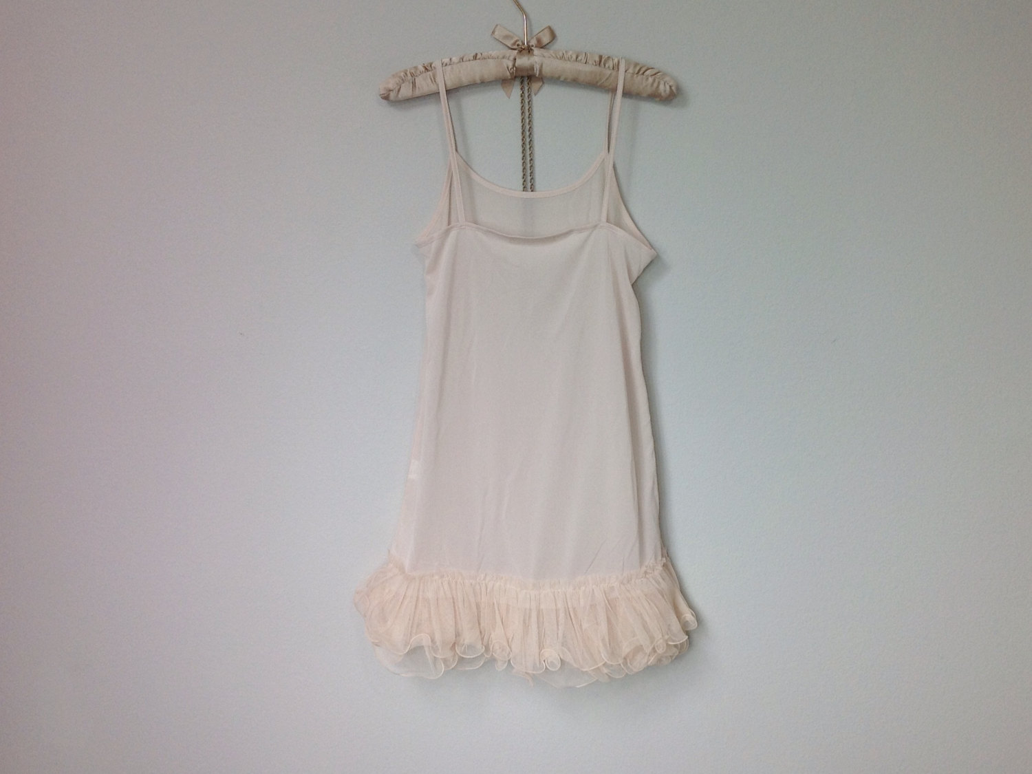 Cream Sheer Chiffon Tulle Ruffles Slip Extender, Layering Skirt Extender Slip Dress with Sheer