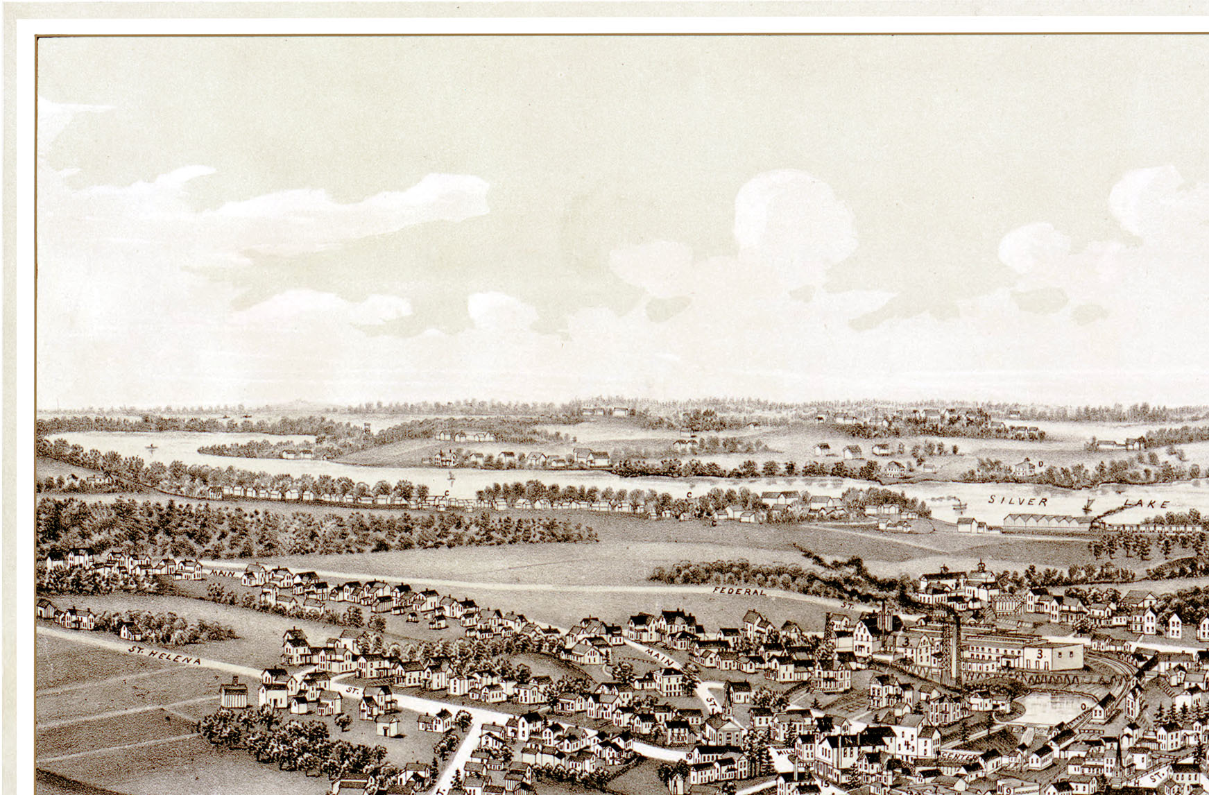 Perry, New York in 1892 Bird's Eye View, Aerial, Panorama, Vintage