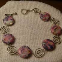 Colorful Turquoise Coin & Open Silver Swirl Bracelet (8 inch)