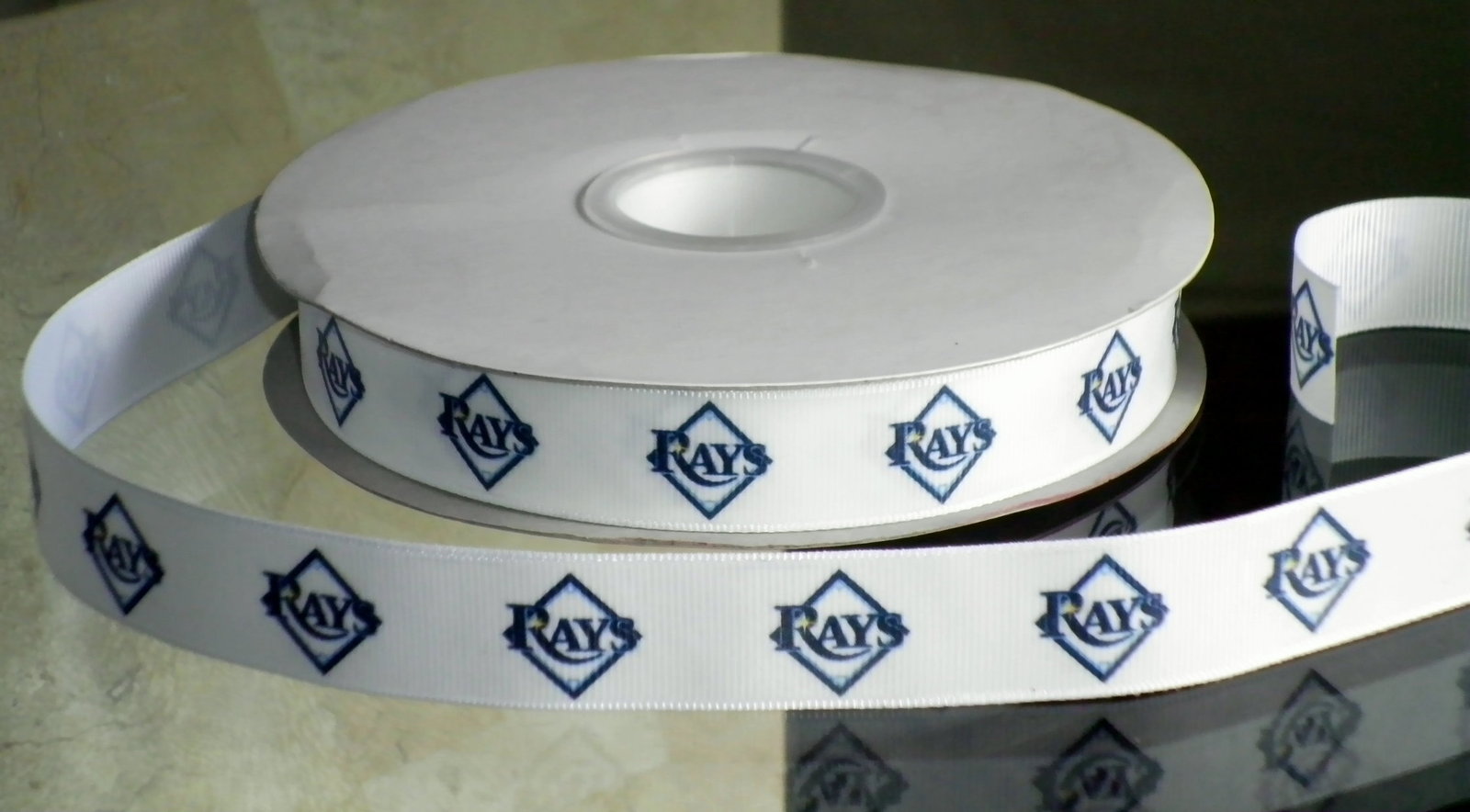 7/8" Tampa Bay Rays Inspired Custom Printed Grosgrain Ribbon · The