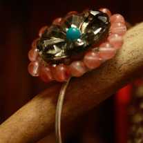 Vintage Glass and Strawberry Quartz Sterling Bracelet