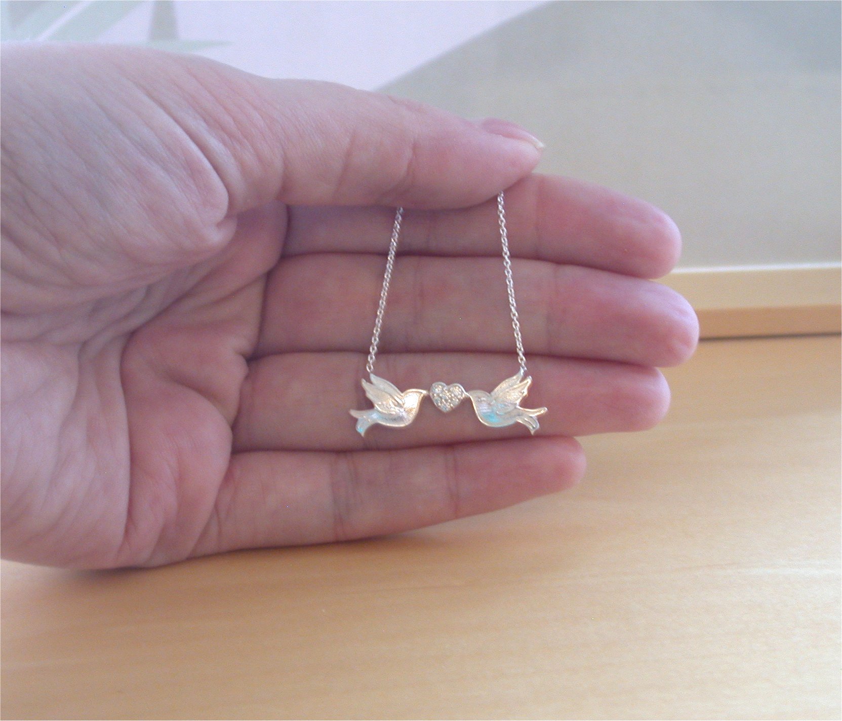 925 Silver Bird Necklace/Blue Bird Necklace/Two Birds Necklace/Bird