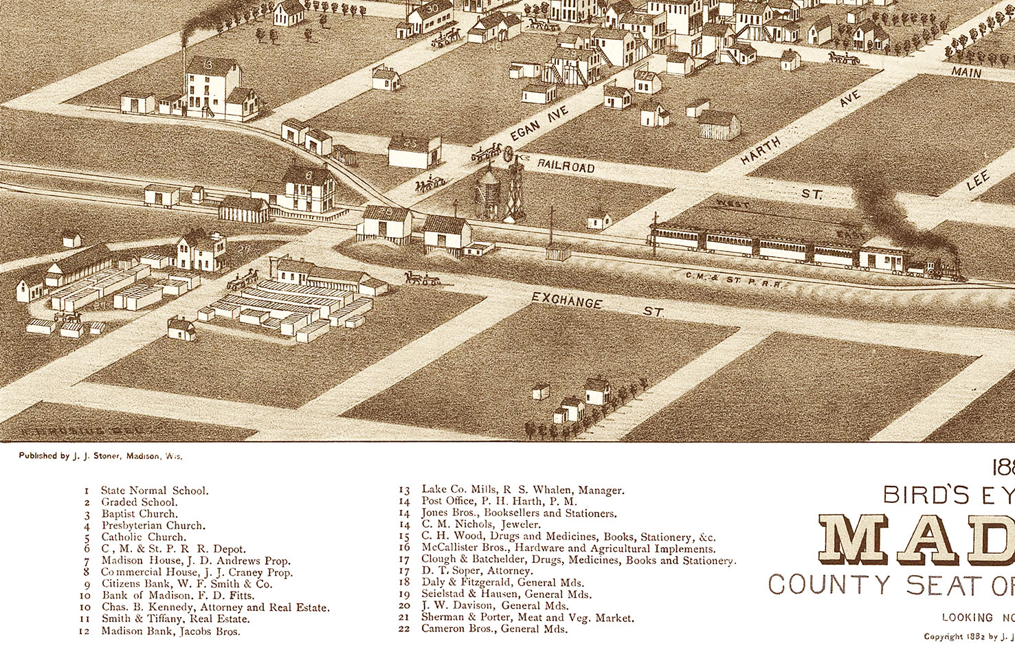 Madison, South Dakota in 1883 Bird's Eye View, Aerial Panorama