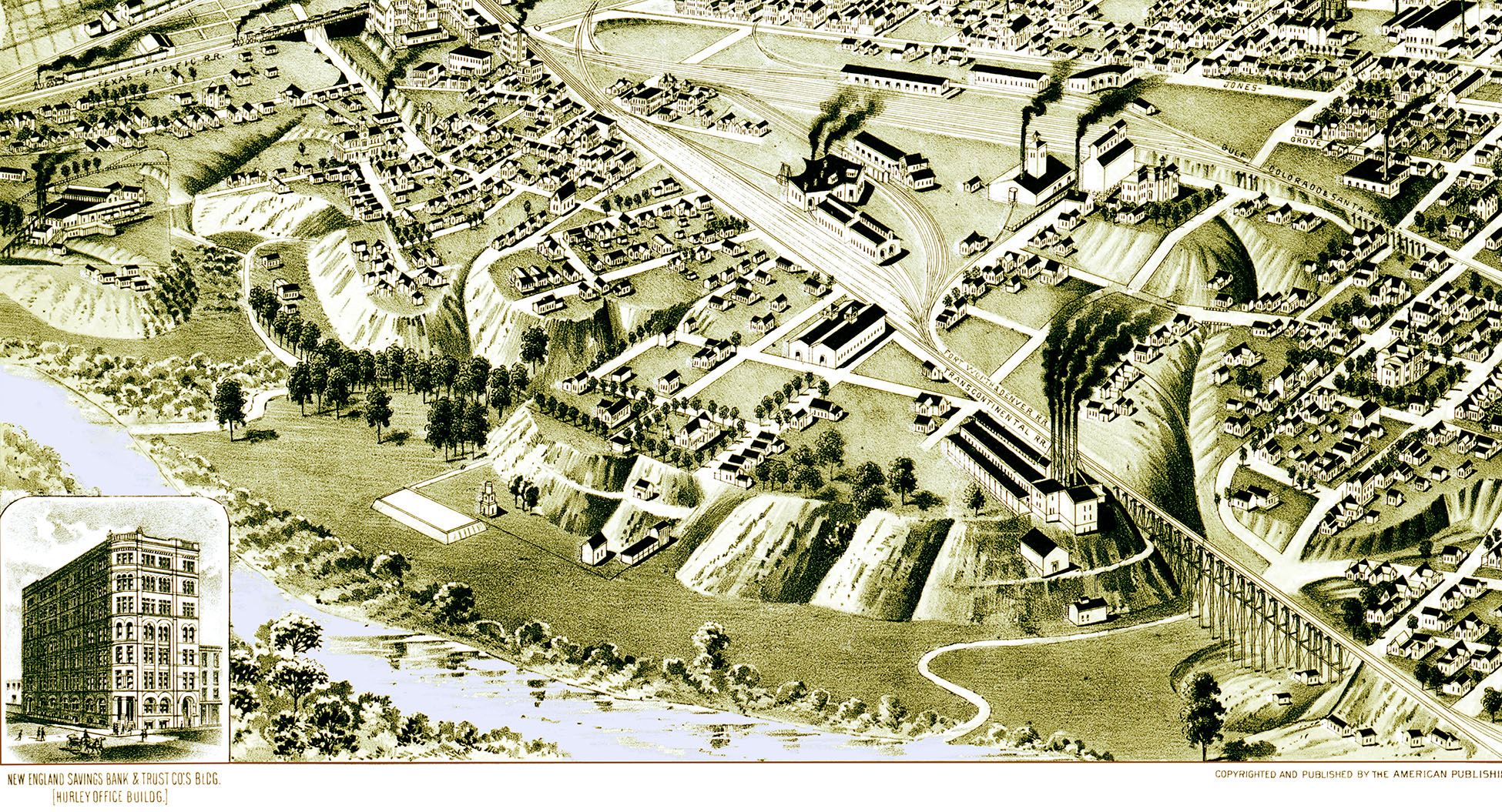 Fort Worth, Texas in 1891 Bird's Eye View, Aerial Map, Panorama