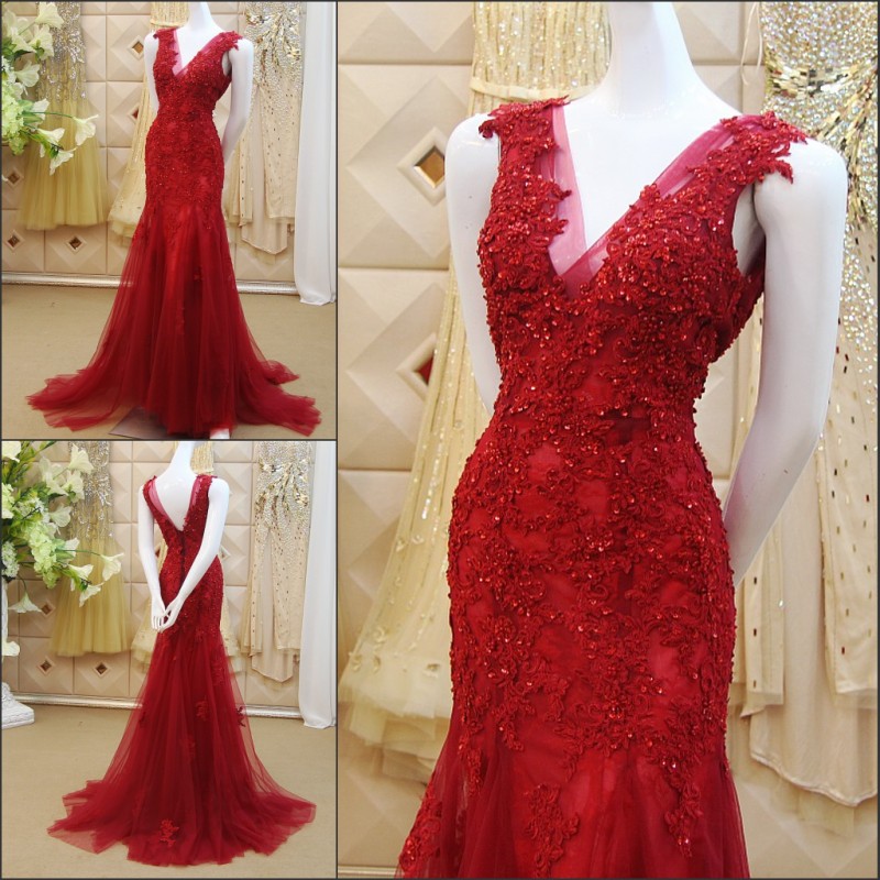 3D-Floral Appliques Chinese Red Mermaid Wedding Dresses Beading 2016 ... 3D-Floral Appliques Chinese Red Mermaid Wedding Dresses Beading 2016 ...