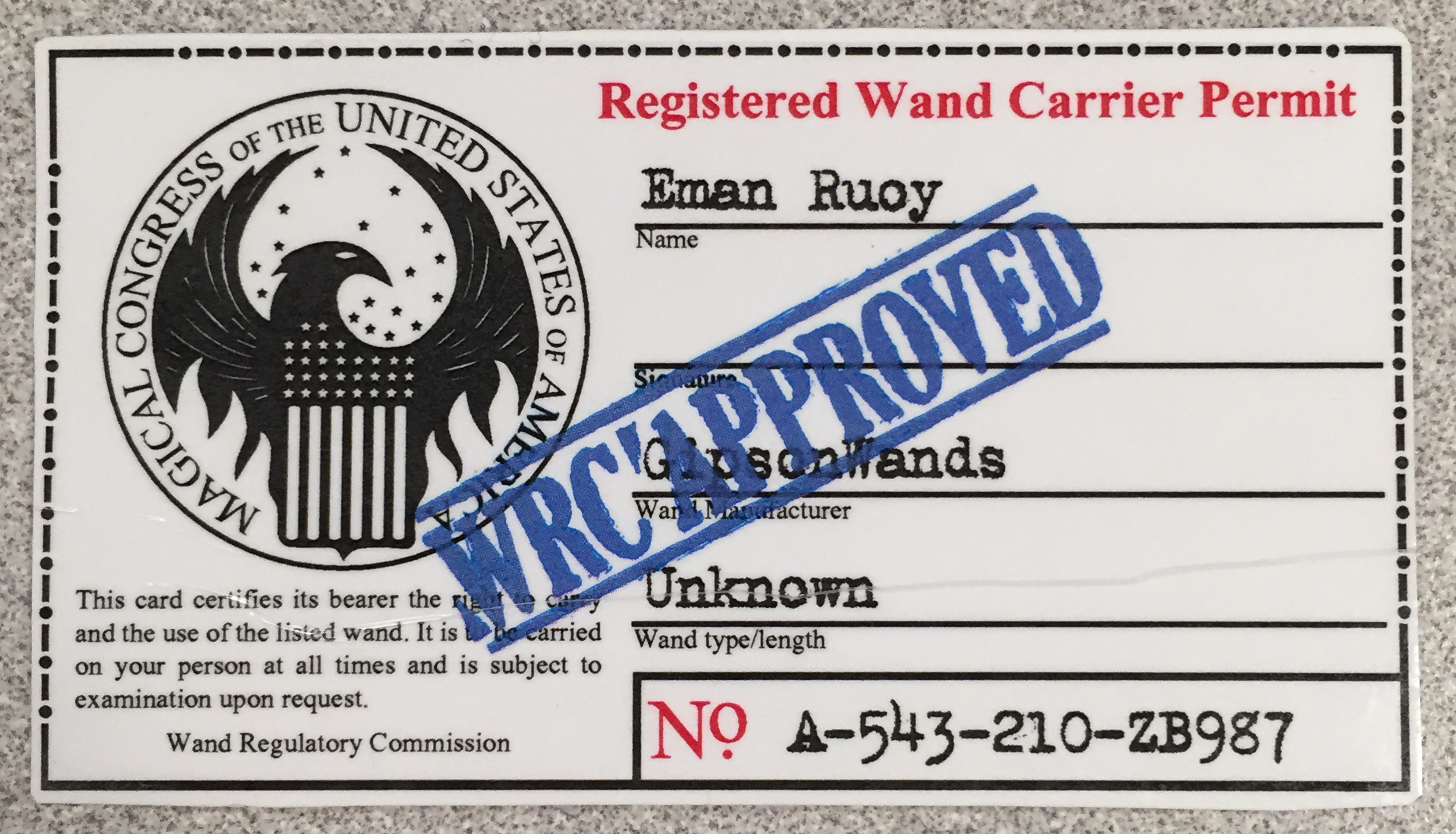 Registered Wand Carrier Permit · GipsonWands · Online Store Powered by ...