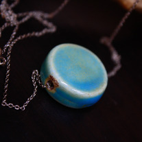 Aqua Glazed Ceramic Silvertone Chain Necklace