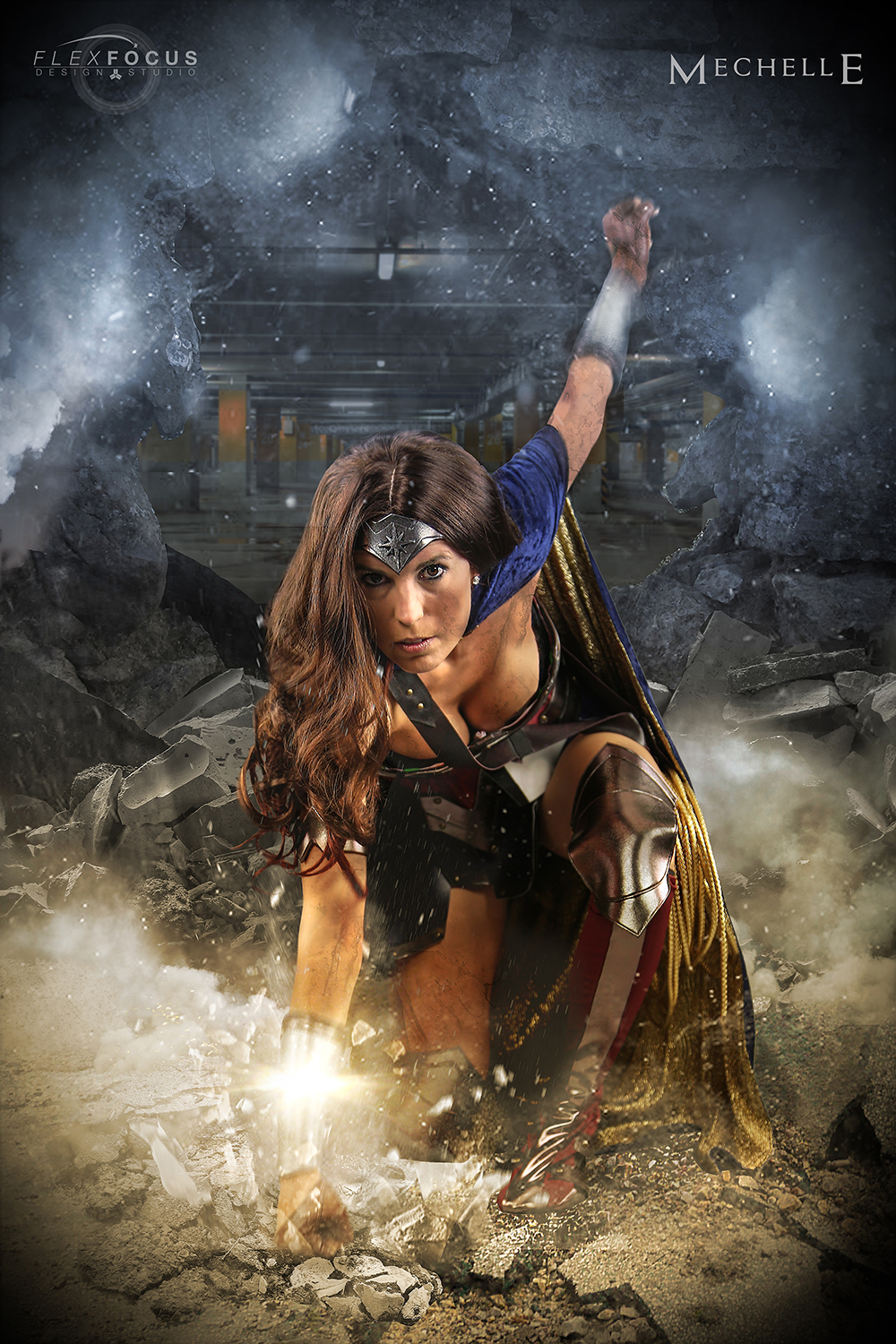 wonder woman wall break 12x18 or 24x36 poster print cosplay