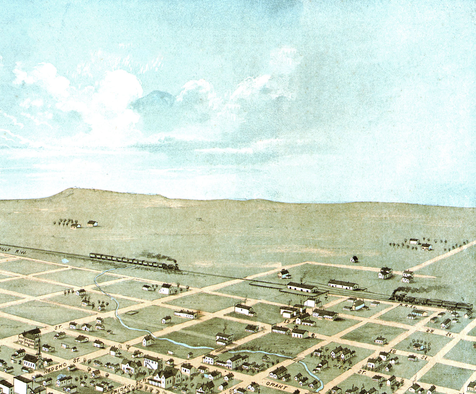 Baxter Springs, Kansas in 1871 Bird's Eye View Map, Aerial, Panorama