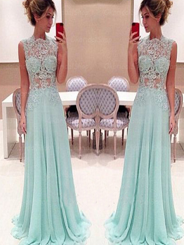 Tiffany Blue Lace Prom Dress