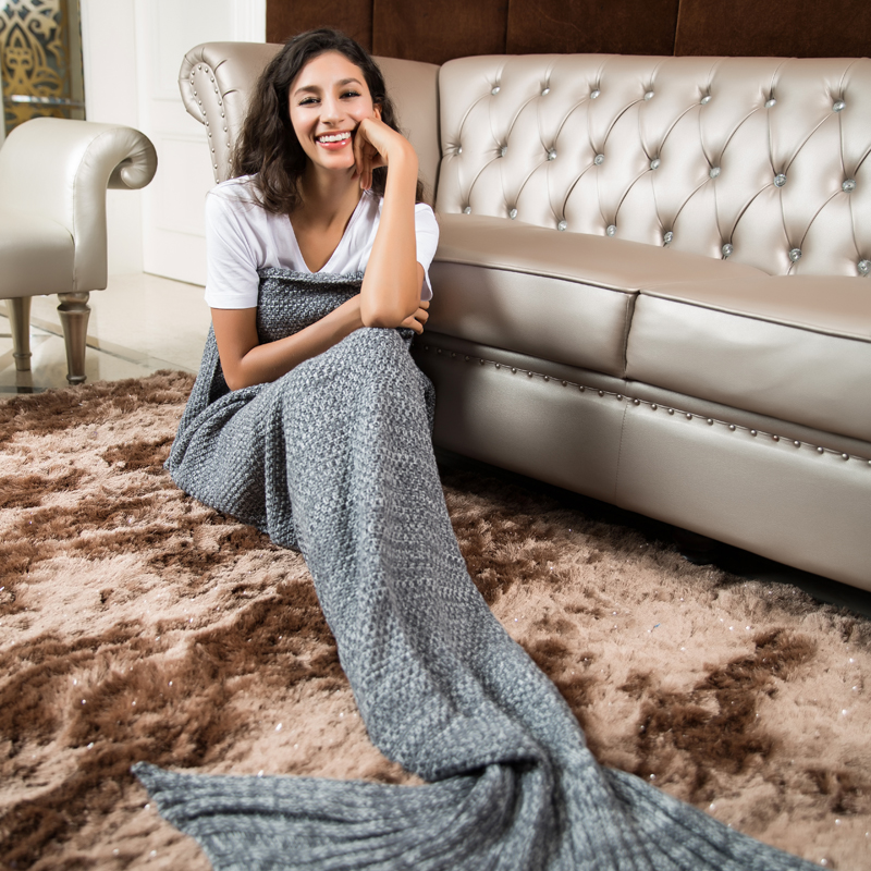 Super Soft Crochet Gray Mermaid Tail Sofa Blanket Mermaid Blanket on