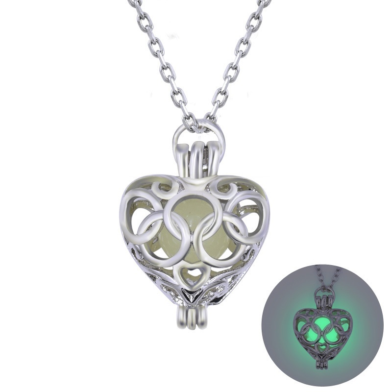Olympic Rings Heartshaped Pendant Fluorescent Hollowedout Necklace on