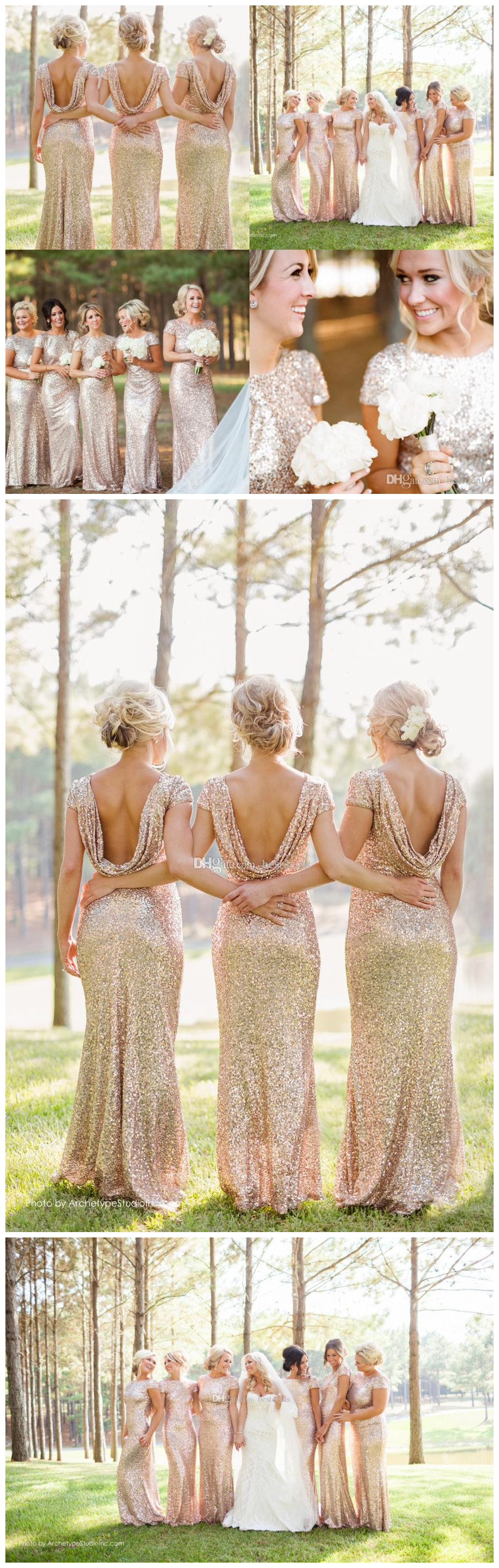 champagne gold sequin bridesmaid dress long bridesmaid dress, cap