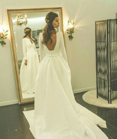 Romantic Wedding Dresses Princess Backless With Long Sleeves Satin ... Romantic Wedding Dresses Princess Backless With Long Sleeves Satin ...