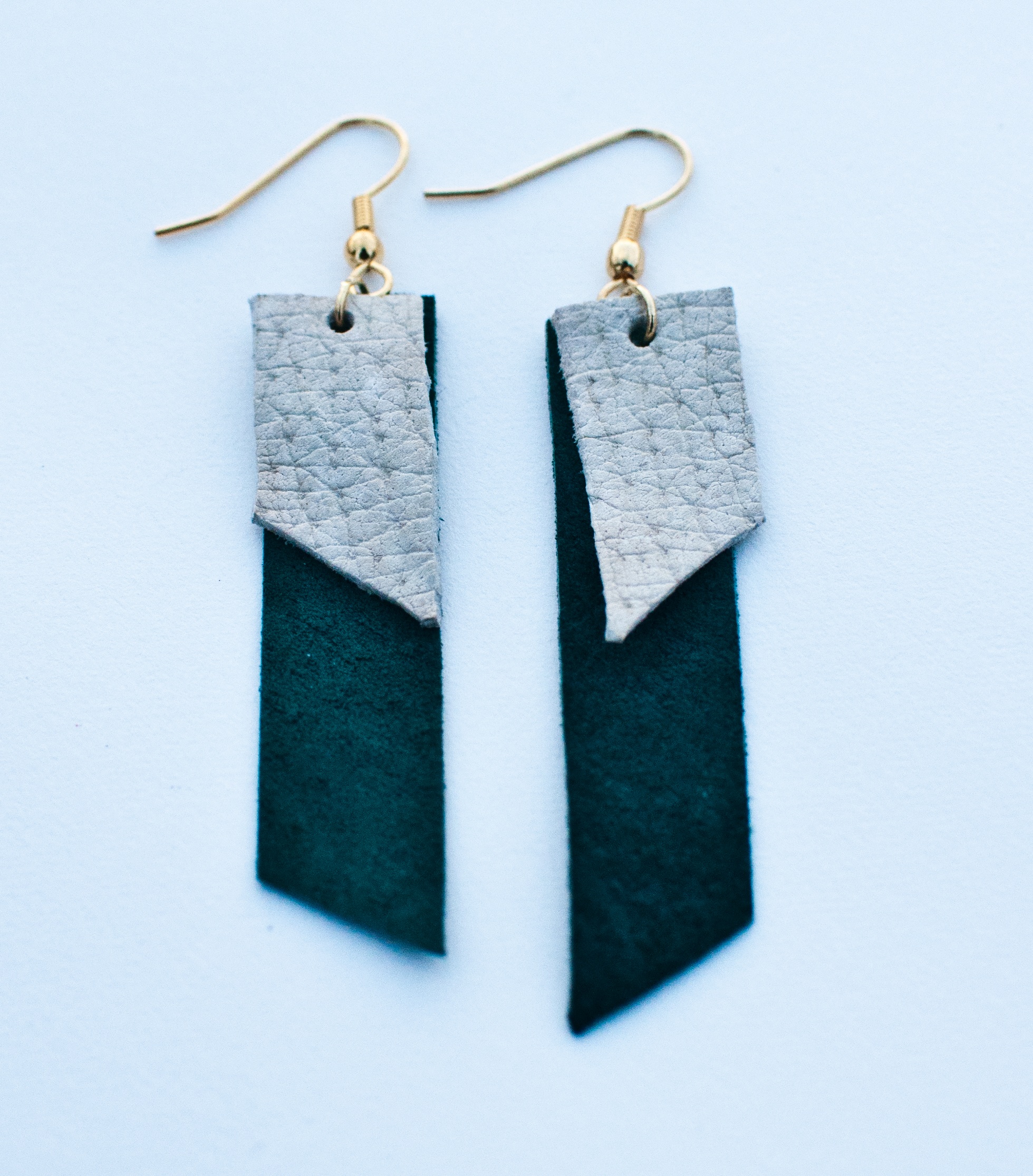 Leather geometric earrings Hunter green & light gray · Shop Tiffona