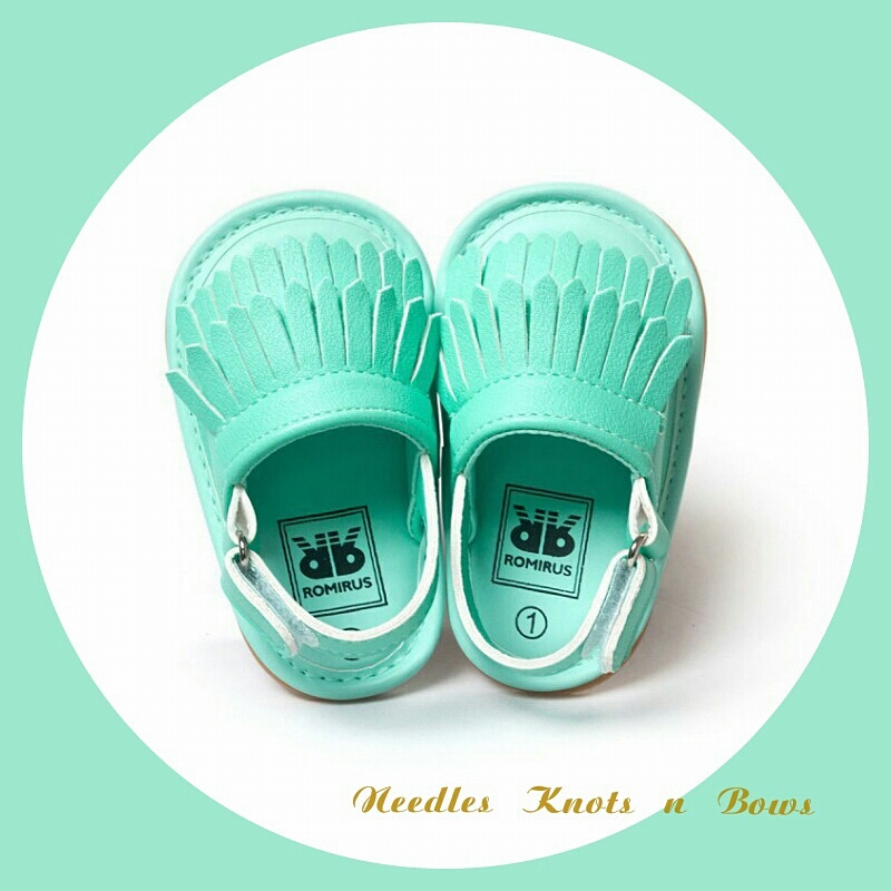 Girls Leather Mint Fringe Moccasin Sandals, Baby Girls Sandals, Pre