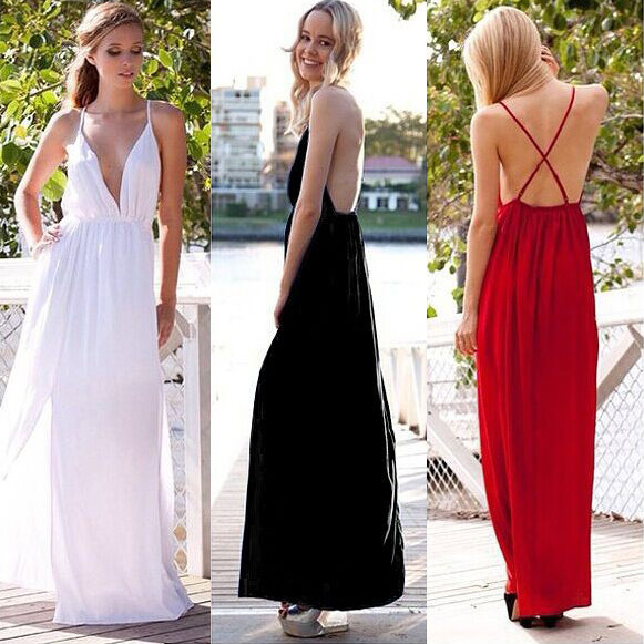 Sexy Plunge V-neck Prom Dress, Bohemian White Prom Dress with Crisscross Back, Flowy Long Prom 