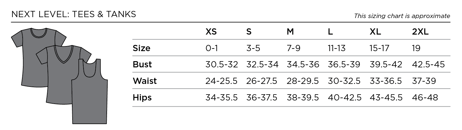 next level tee size chart