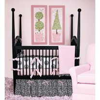 Pink, white, black Crib Bedding Set
