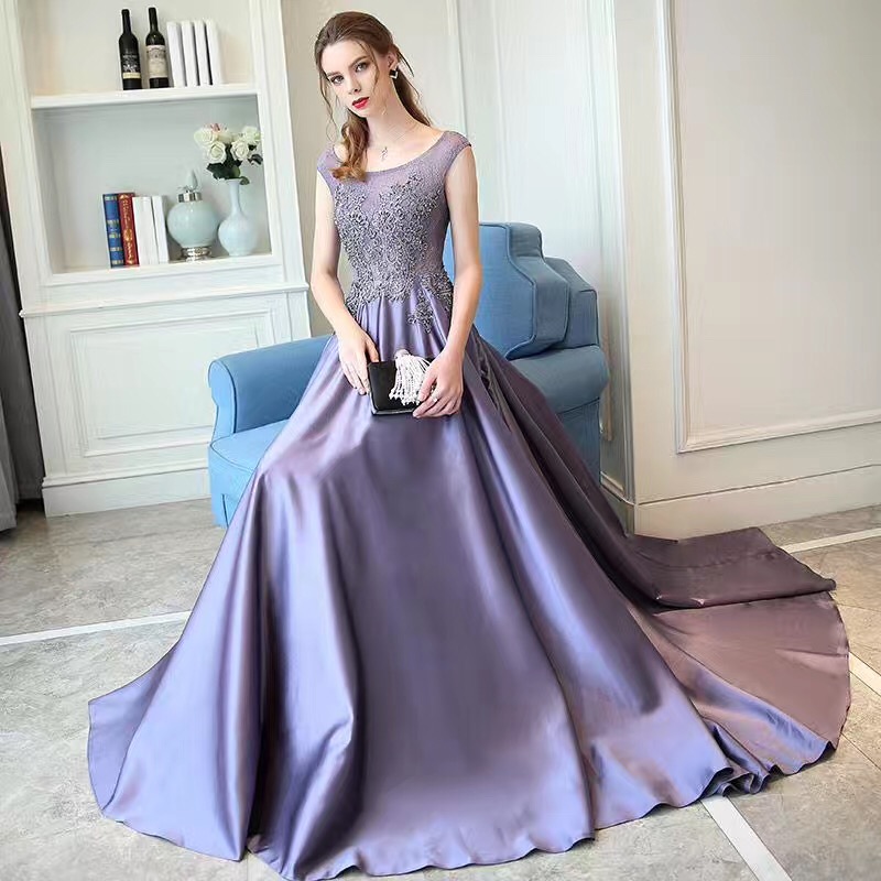Purple Bridal Dress,Appliqued Wedding Dress,Custom Made Prom Dress,JD
