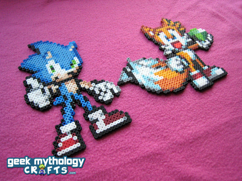 Sonic the Hedgehog and Tails the Fox Perler Bead Decorations