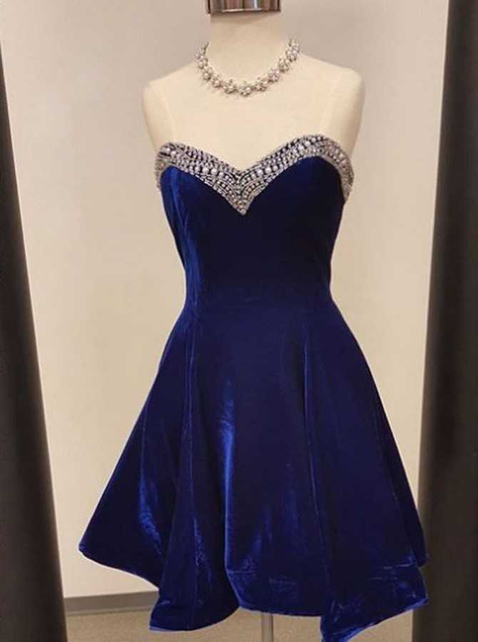 ALine Sweetheart Short Royal Blue Velvet Dress with Beading