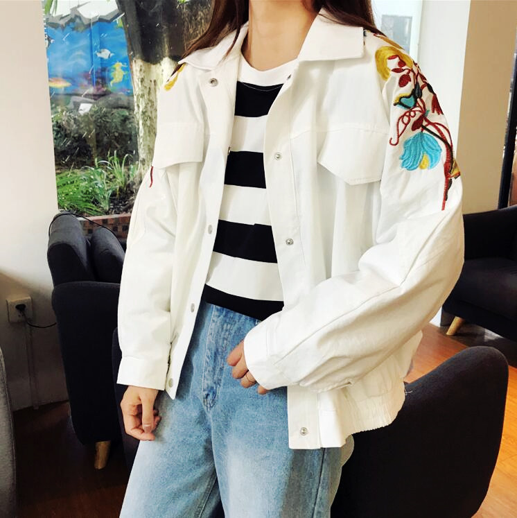 Harajuku Flower Embroidered Jacket on Storenvy