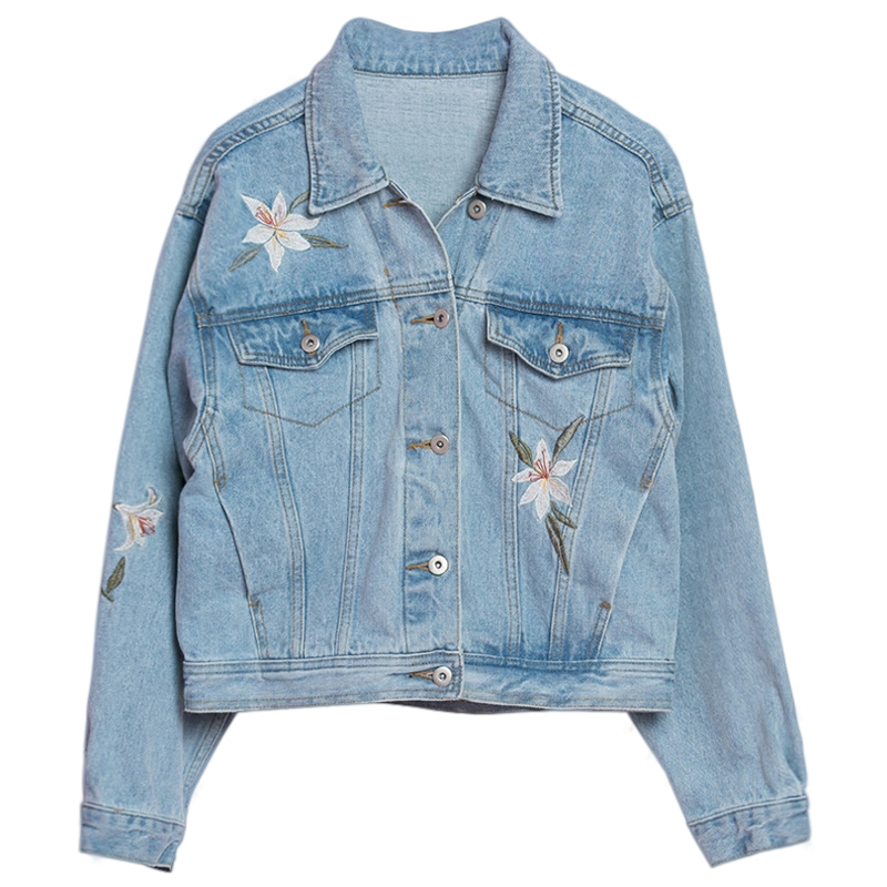 Flower embroidery denim jacket on Storenvy