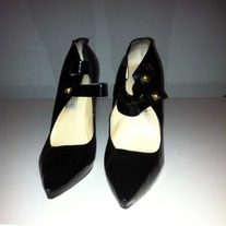 Jimmy Choo Black Patent Gold Pointed Toe (Size 40) US 10