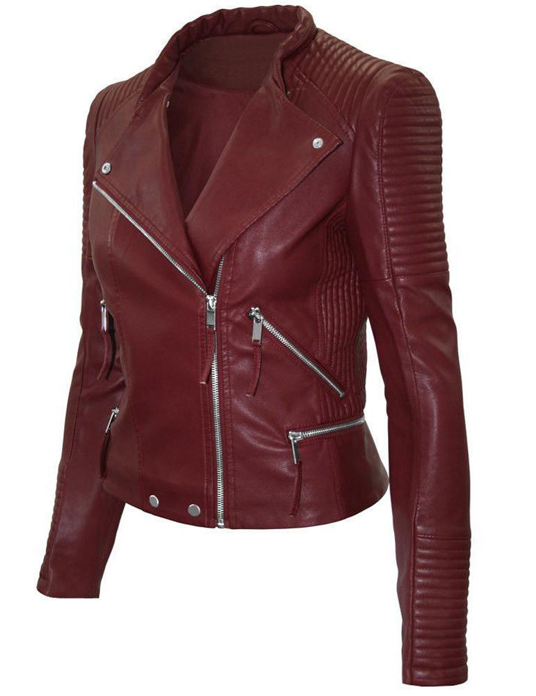 Women Maroon color Leather Jacket, women biker Stylish Zipper Fashion Jackets Â· Rangoli 