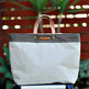 Handbag - Natural Linen with Leather Handles - Thumbnail 1