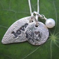 Love Leaf Necklace, Initial, Pearl