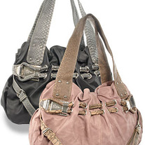 Snakeskin Trim Belted Fashion Handbag - Black