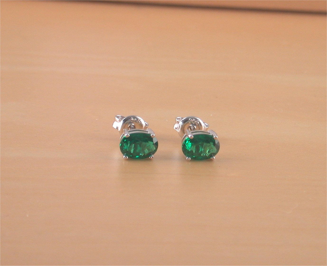 925 Emerald (Lab Created) Oval Stud Earrings/Emerald Stud Earrings