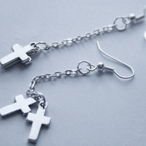 Small Crux Long Silver Cross Earrings